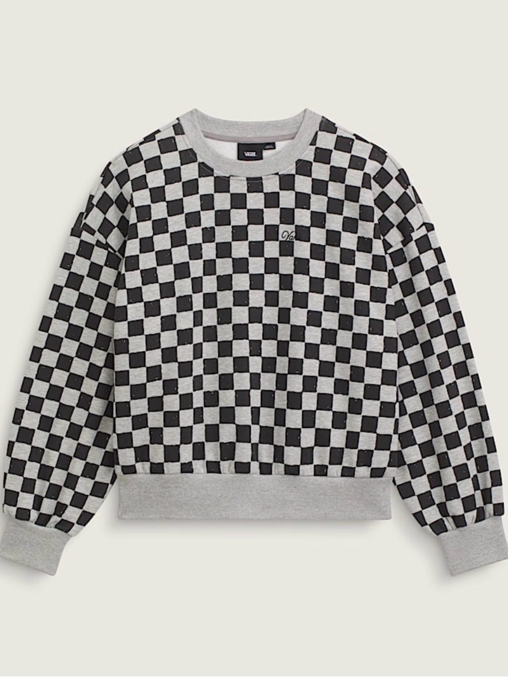 Vans Women's Checkerboard Retro Crewneck Sweater with White Logo Stitching